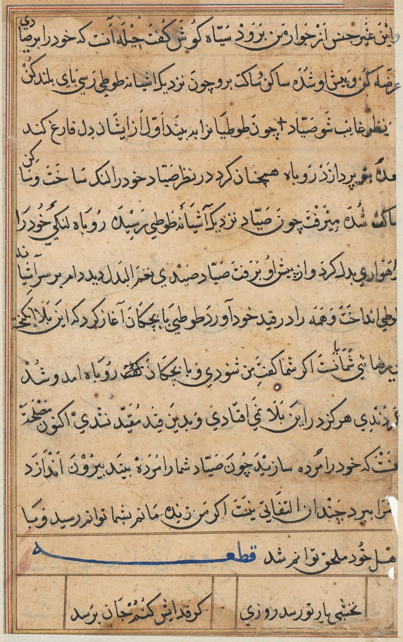 Seite aus den Geschichten eines Papageis Tuti-nama: Textseite, ca. 1560 von Unbekannt