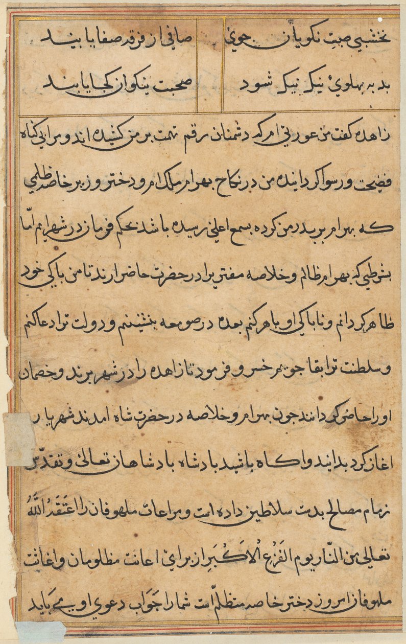 Seite aus Geschichten eines Papageis Tuti-nama: Textseite, ca. 1560 von Unbekannt