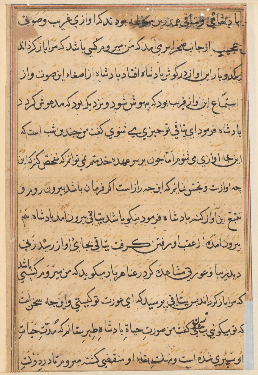 Seite aus Geschichten eines Papageis Tuti-nama: Textseite, ca. 1560 von Unbekannt