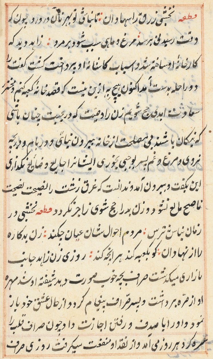 Seite aus Geschichten eines Papageis Tuti-nama: Textseite, ca. 1560 von Unbekannt