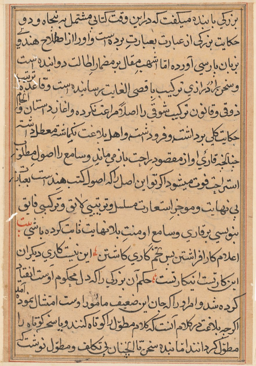 Seite aus Geschichten eines Papageis Tuti-nama: Textseite, ca. 1560 von Unbekannt