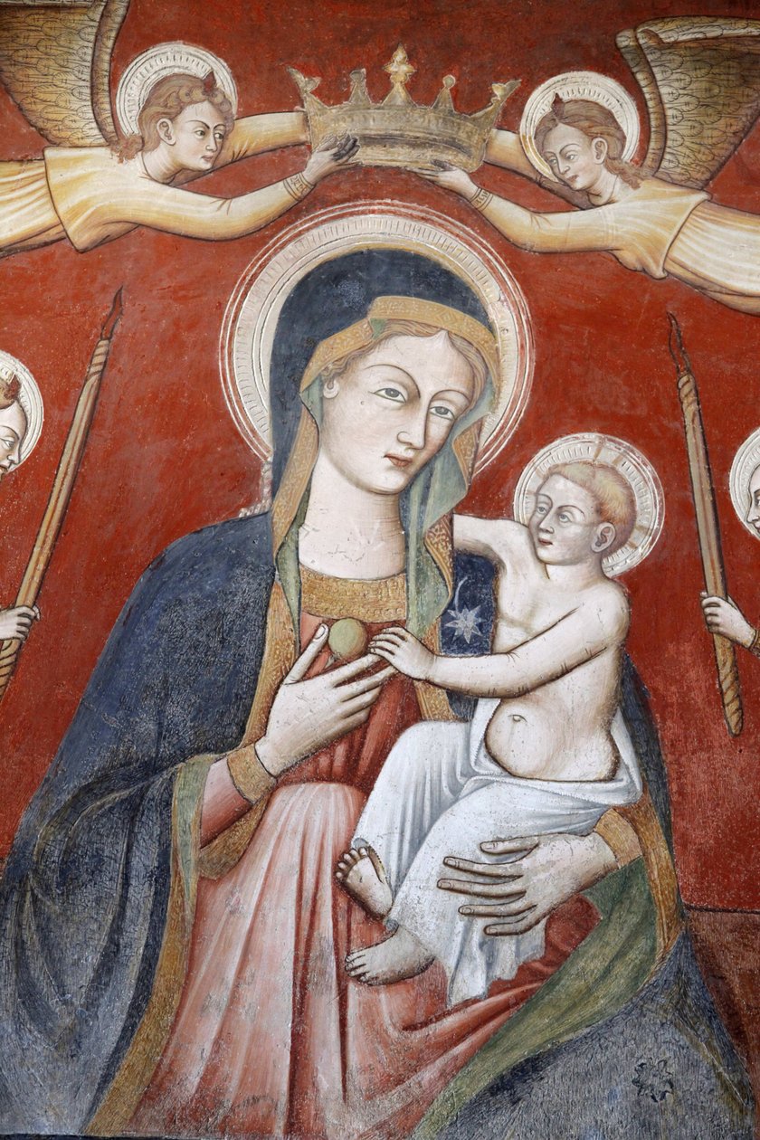 Gemälde in der Basilika Santa Caterina, Galatina, Apulien: Engel krönen Maria, die Jesus hält, Galatina, Italien von Unbekannt