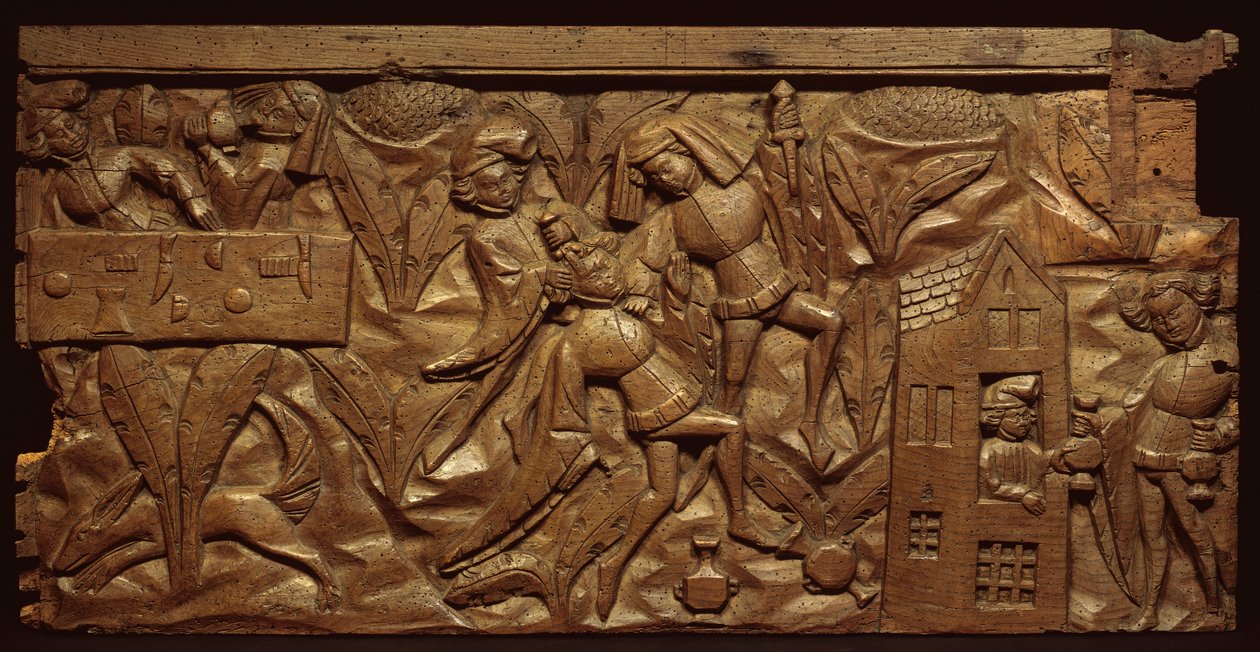 Tafel mit einer Szene aus der Pardoner