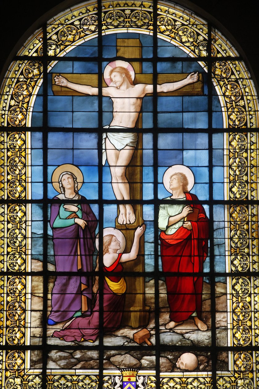 Paris, Frankreich Kirche Saint Roch Buntglasfenster: Christus am Kreuz, Paris, Frankreich von Unbekannt