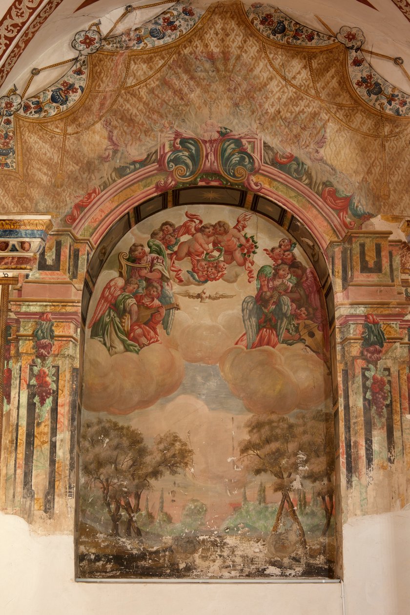 Pfarrkirche (Iglesia de San Agustín). Innenraum. Eine Kapelle. Wandmalereien. Schule von Zurbaran. Eine Kapelle. Barock. 17. Jahrhundert. von Unbekannt
