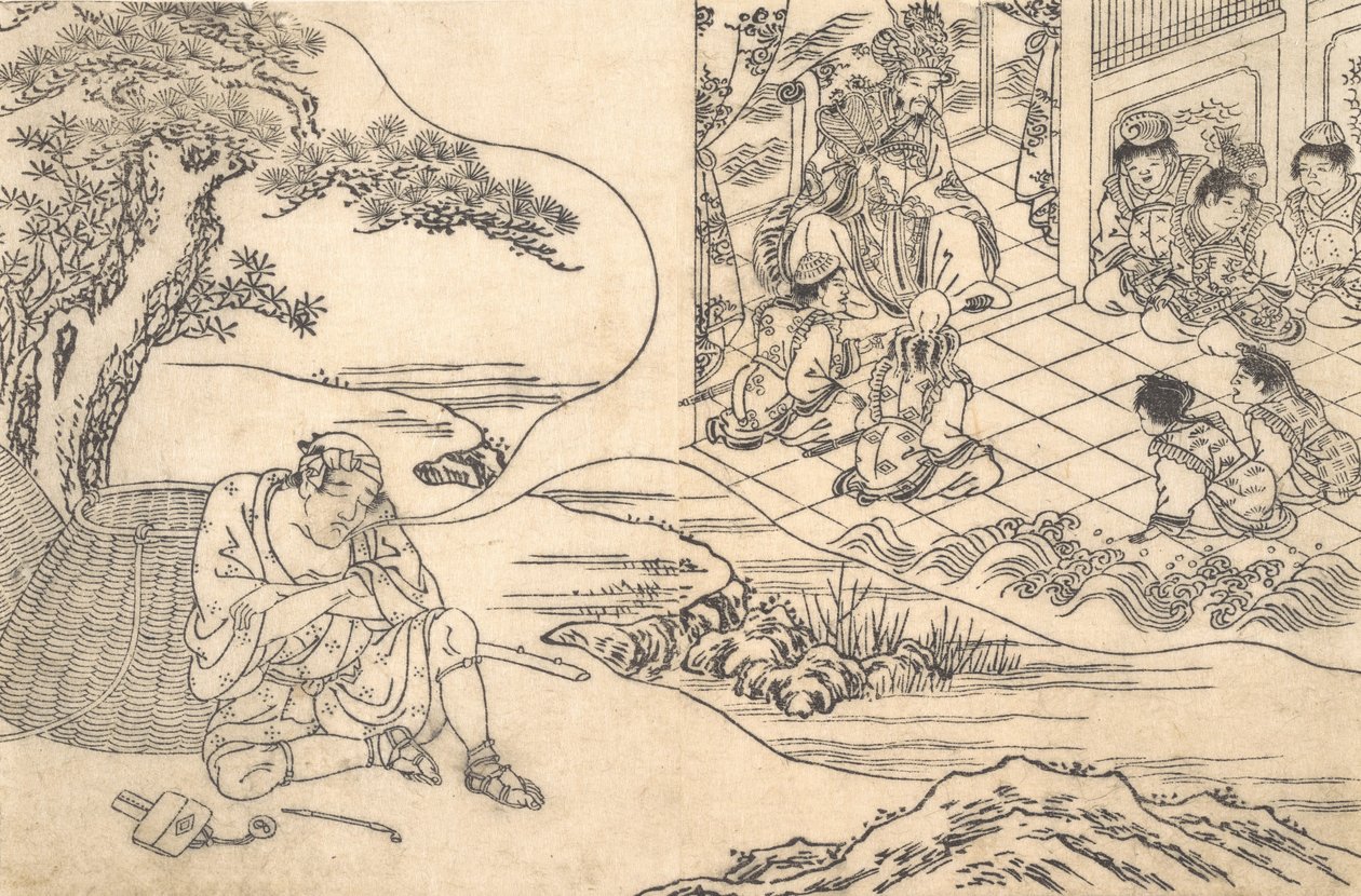 Parodie der Geschichte des jungen Mannes Lu: Ein Fischer träumt, ca. 1700 von Unbekannt
