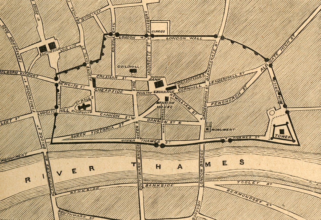Teil des modernen Londons, der die alte Mauer zeigt, 1897 von Unbekannt