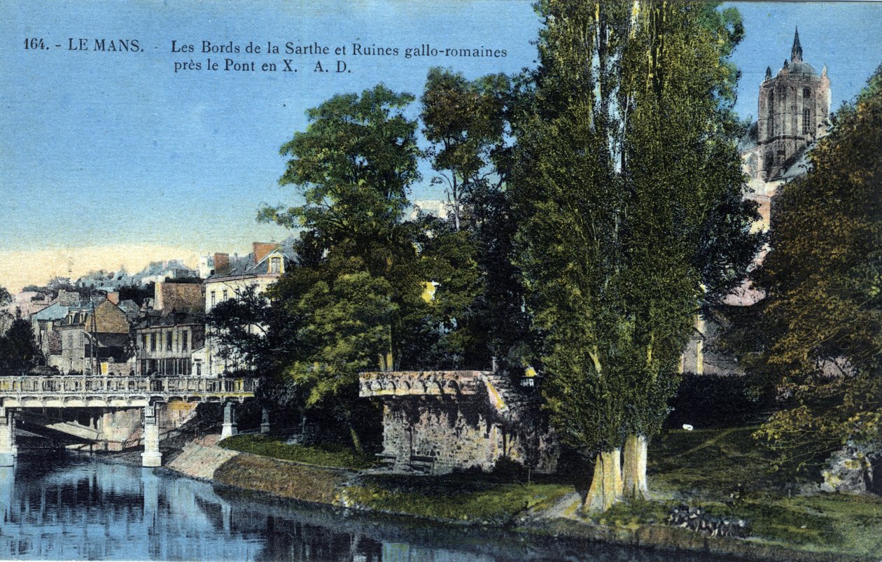 Pays de la Loire, Sarthe (72), Le Mans: die Ufer der Sarthe und die gallorömischen Ruinen nahe der „X-Brücke“ - Postkarte Ende 19.-20. Jahrhundert von Unbekannt
