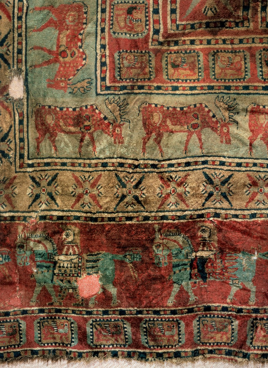 Detail des Teppichs: Damhirsche und Reiter, 5.-4. Jahrhundert v. Chr. von Unbekannt