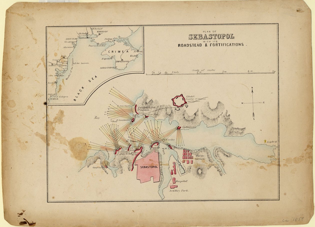 Plan von Sewastopol mit seinem Reede und Befestigungen, ca. 1858 von Unbekannt