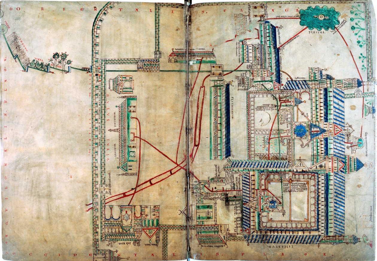 Plan des Wasserversorgungssystems zur Kathedrale von Canterbury, ca. 1150 von Unbekannt