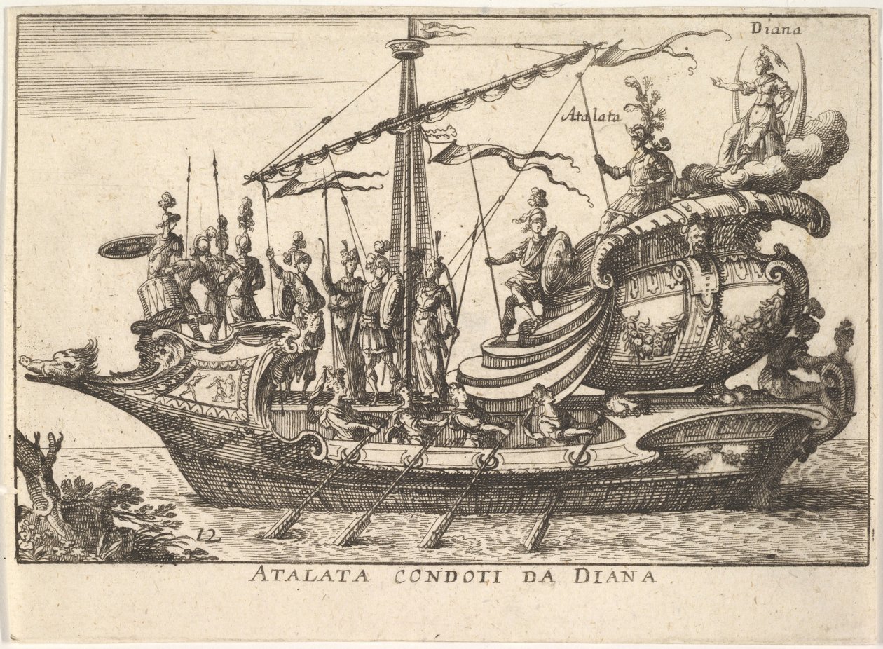 Tafel 12: Atalanta geführt von Diana, begleitet von Kriegern, 1664 von Unbekannt