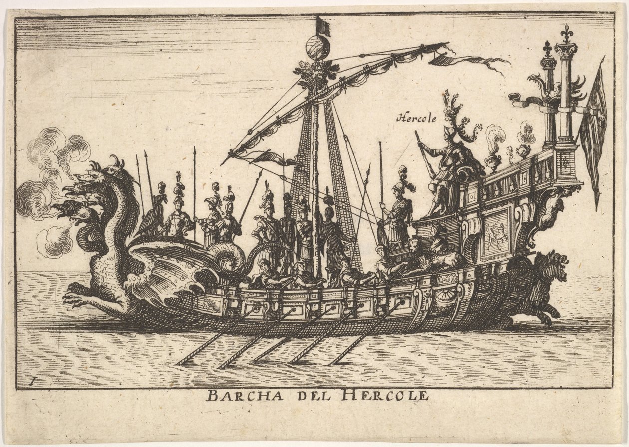 Tafel 1: Schiff des Herkules, mit drachenköpfigem Bug und Herkules an Bord, 1664 von Unbekannt