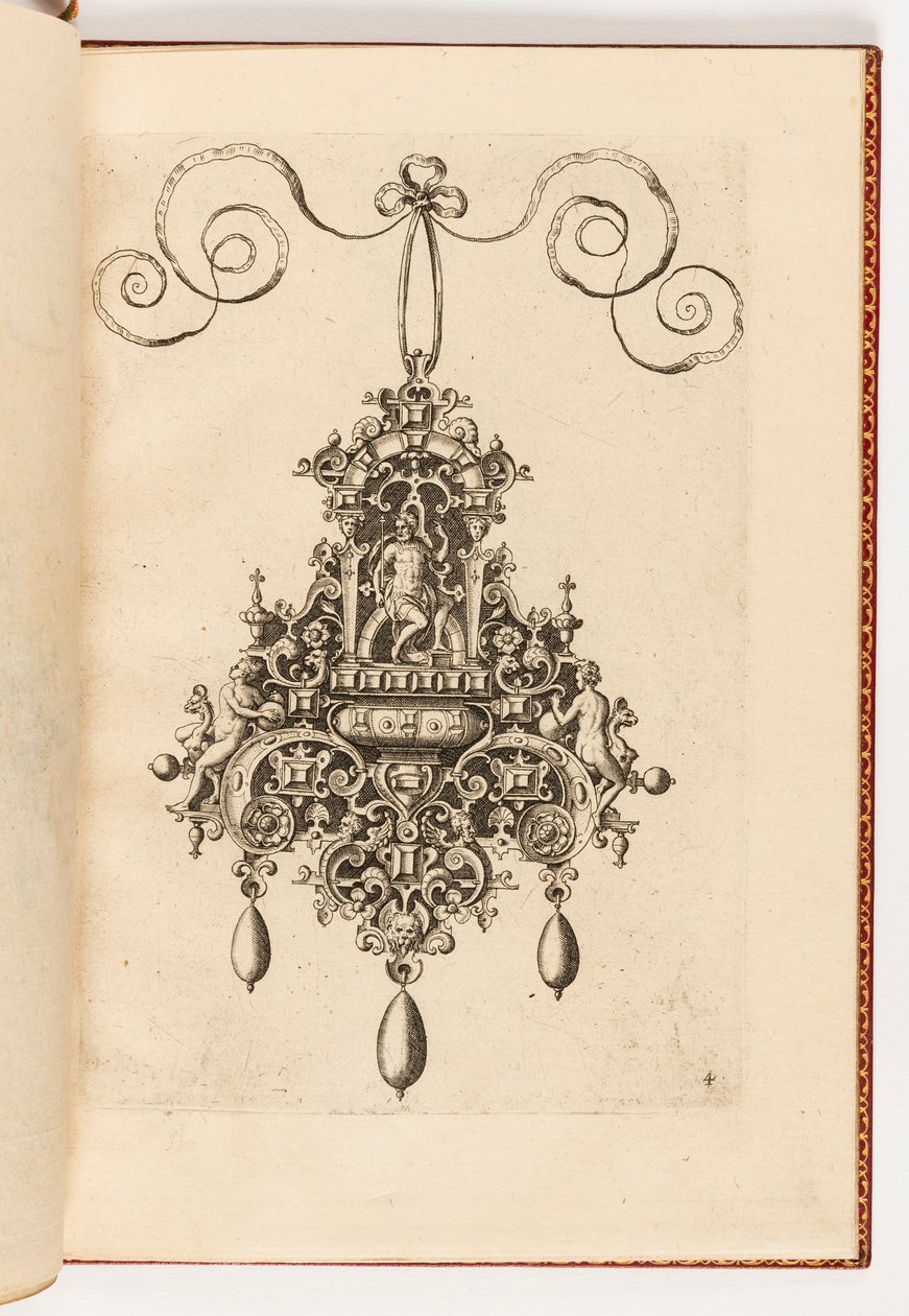 Tafel 4, aus Monilium Bullarum Inauriumque Artificiocissimae Icones, Ioannis Collaert Opus Postremum (Entwürfe für Halsketten, Anhänger und Ohrringe von höchster Kunstfertigkeit, das letzte Werk von Joannis Collaert) von Unbekannt
