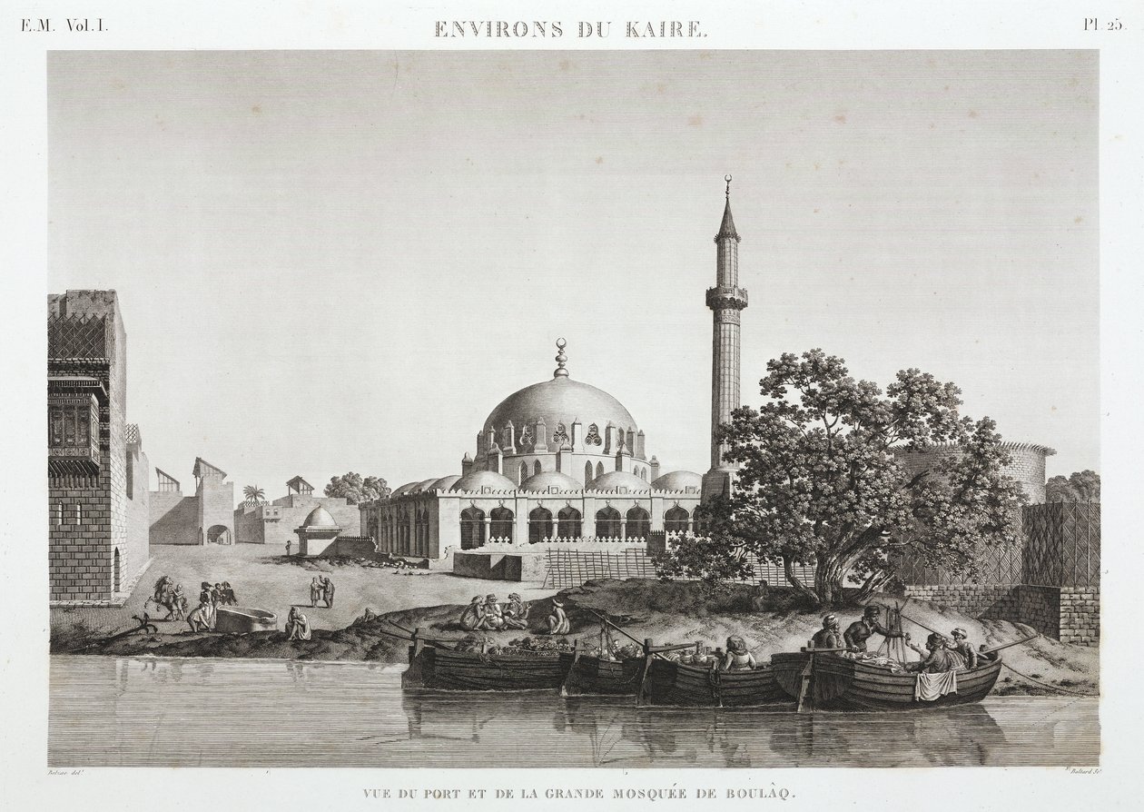 Hafen und Große Moschee von Boulaq, Kairo, Ägypten, ca. 1798 von Unbekannt
