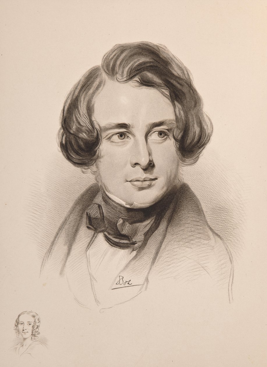 Porträt von Charles Dickens. Skizze von Dickens