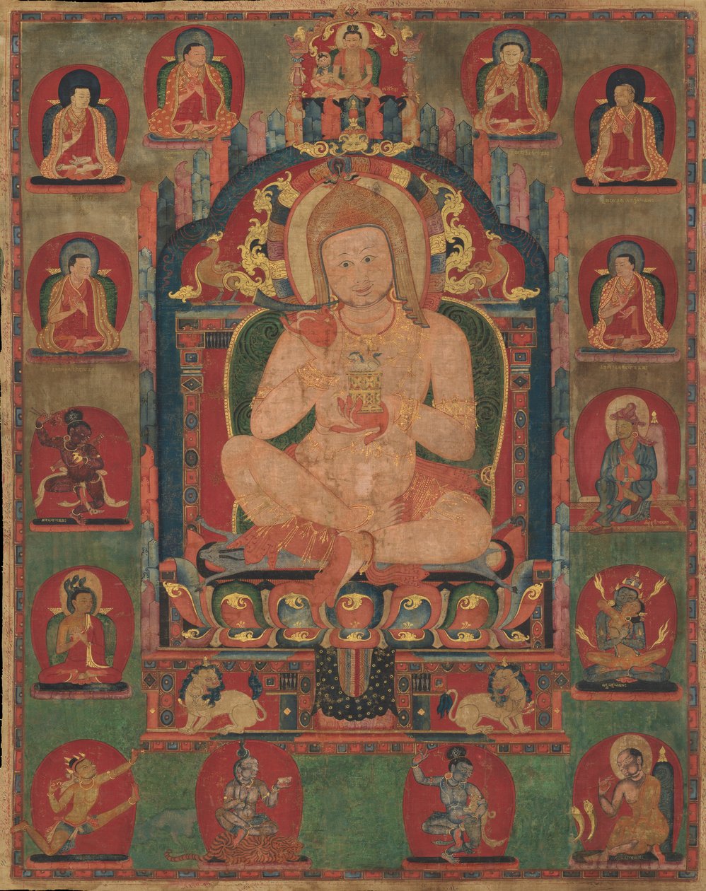 Porträt von Jnanatapa, begleitet von Lamas und Mahasiddhas, ca. 1350 von Unbekannt
