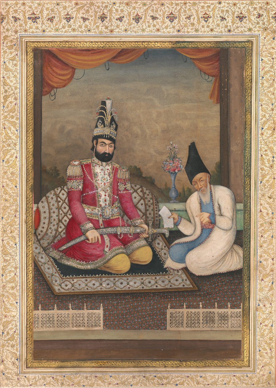 Porträt von Muhammad Shah Qajar und seinem Wesir Haj Mirza Aghasi, zweites Viertel des 19. Jahrhunderts von Unbekannt