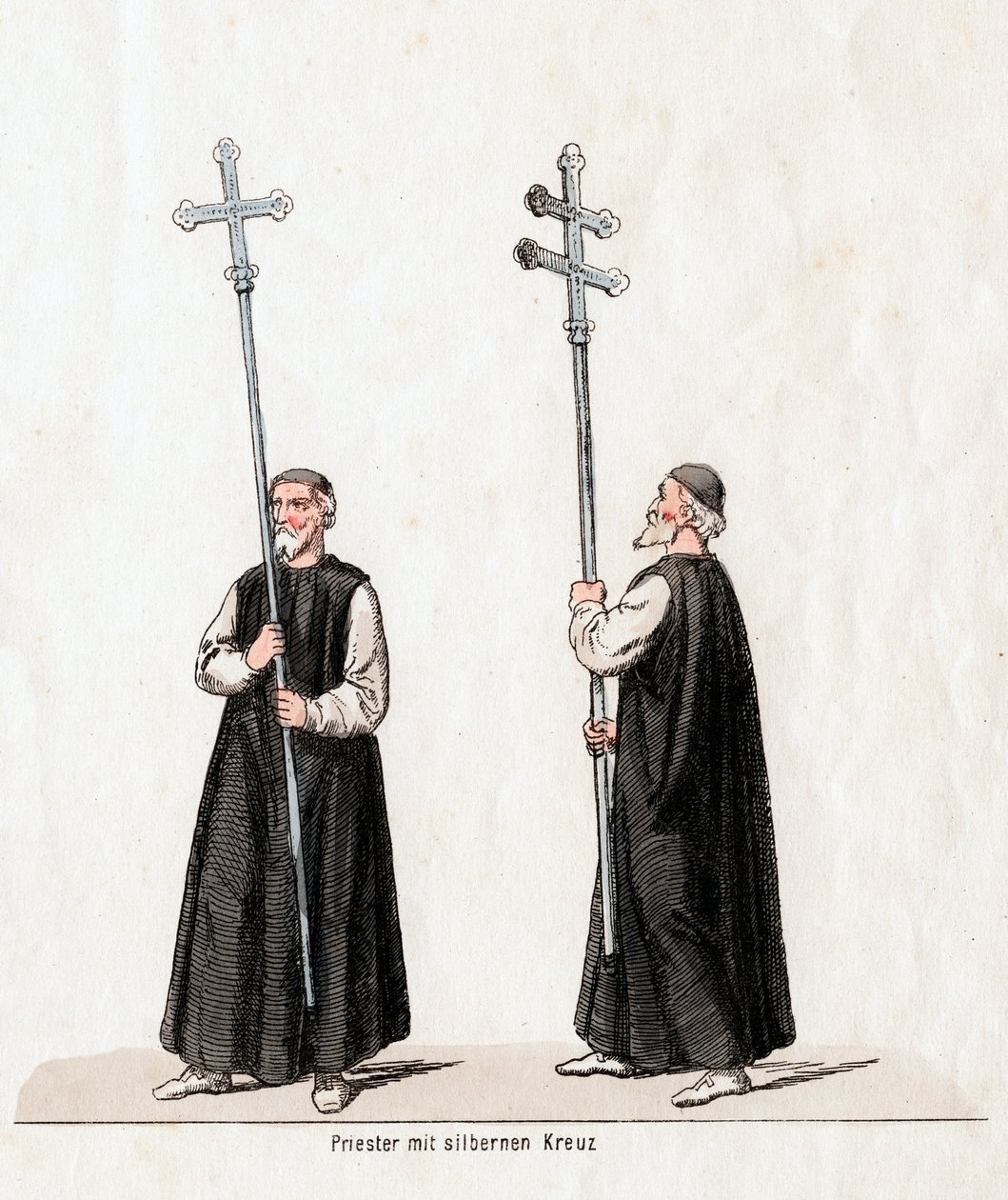 Priester mit Silberkreuz, Kostümentwurf für Shakespeares Stück, Heinrich VIII., 19. Jahrhundert von Unbekannt