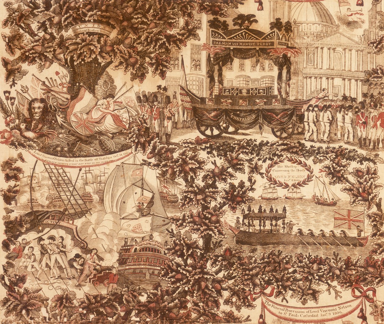 Bedrucktes Leinenpaneel, das den Trauerzug von Lord Viscount Nelson darstellt, 1806 von Unbekannt