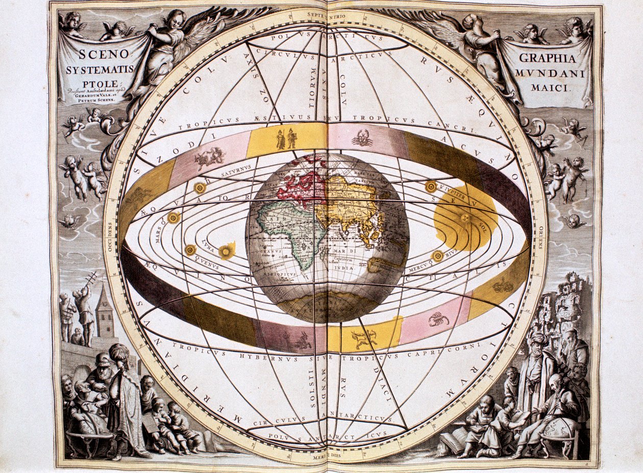 Ptolemäisches geozentrisches erdzentriertes System des Universums, 1708 von Unbekannt