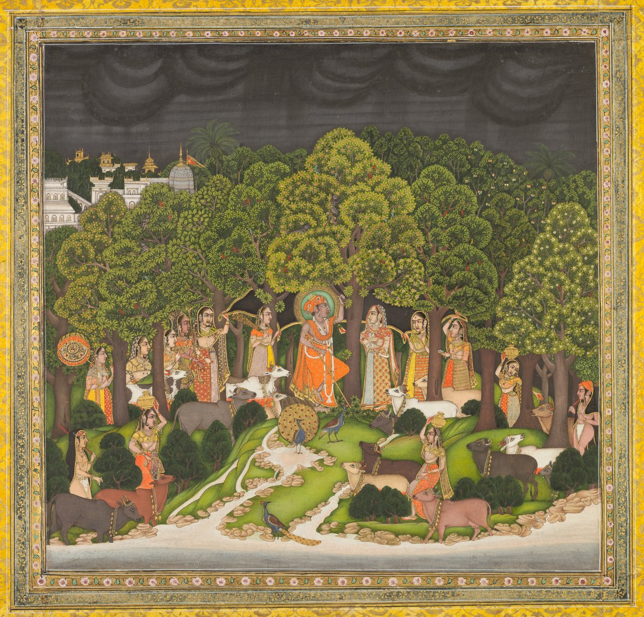 Radha und Krishna treffen sich im Wald während eines Sturms, um 1770 von Unbekannt