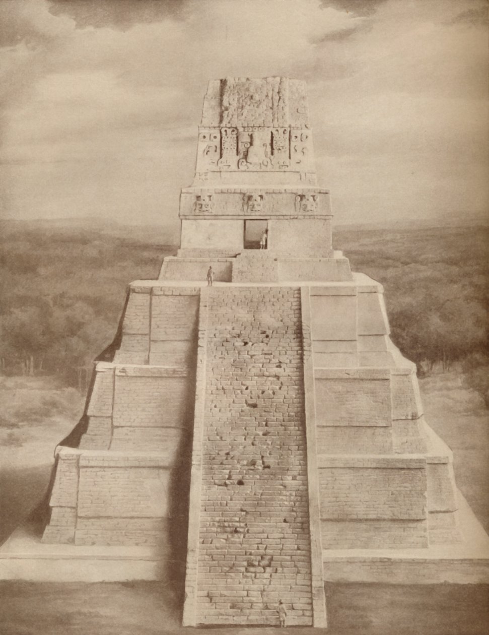 Rekonstruiertes Modell einer prächtigen Maya-Tempelpyramide in Tikal, ca. 1935 von Unbekannt