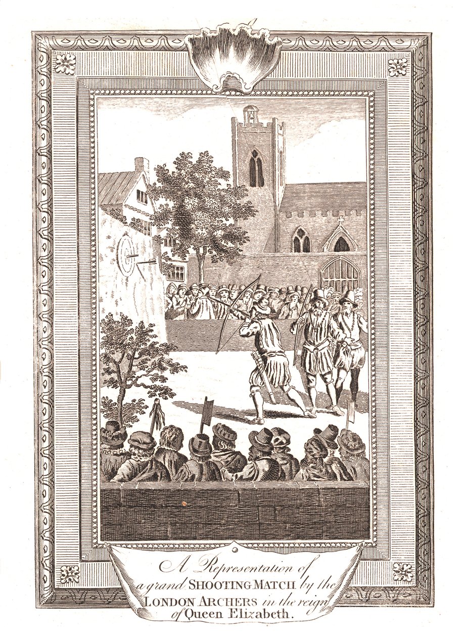 Darstellungen des Schießwettbewerbs der Londoner Bogenschützen zur Zeit von Königin Elisabeth, 1793 von Unbekannt