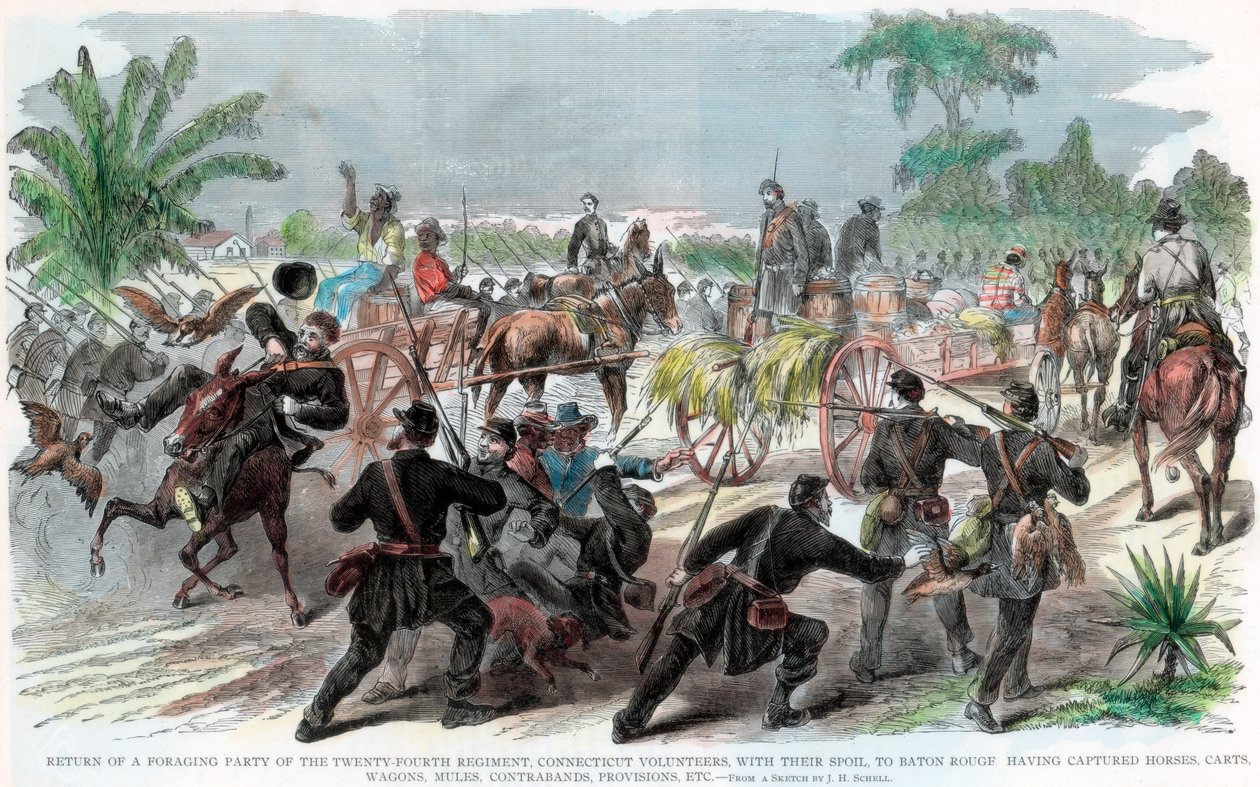 Rückkehr einer Plünderungstruppe nach Baton Rouge, Louisiana, Amerikanischer Bürgerkrieg, ca. 1862 von Unbekannt