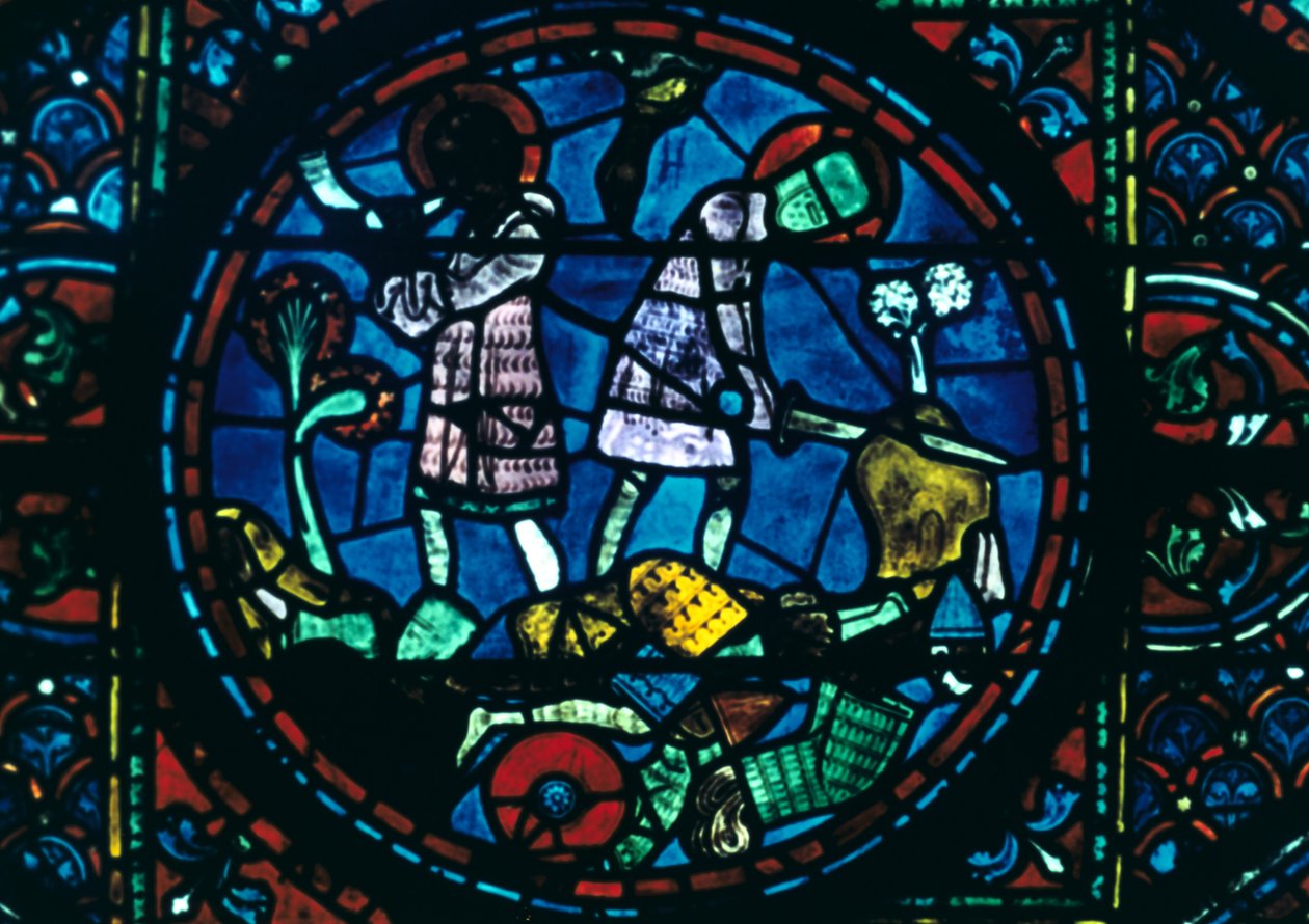 Roland zerbricht sein Schwert und bläst sein Horn, Buntglas, Kathedrale von Chartres, Frankreich, 1194-1260 von Unbekannt