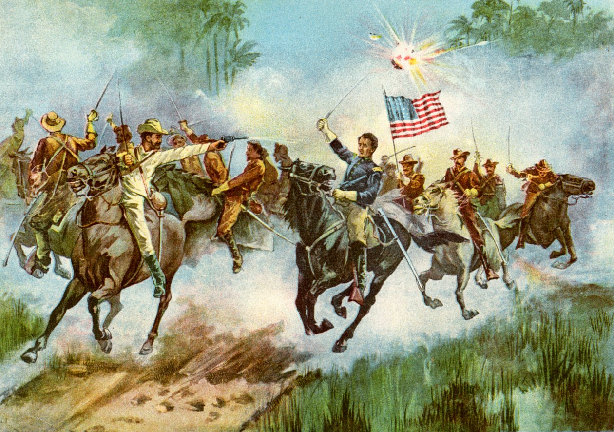 Rough Riders stürmen einen spanischen Außenposten, Kuba, Spanisch-Amerikanischer Krieg, 1898 von Unbekannt