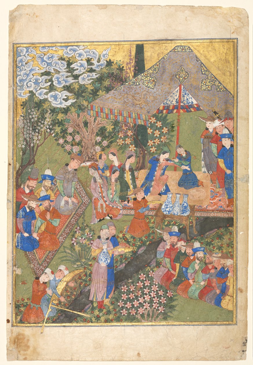 Königlicher Empfang in einer Landschaft, rechtes Folio aus einem doppelseitigen Frontispiz..., 1444 von Unbekannt