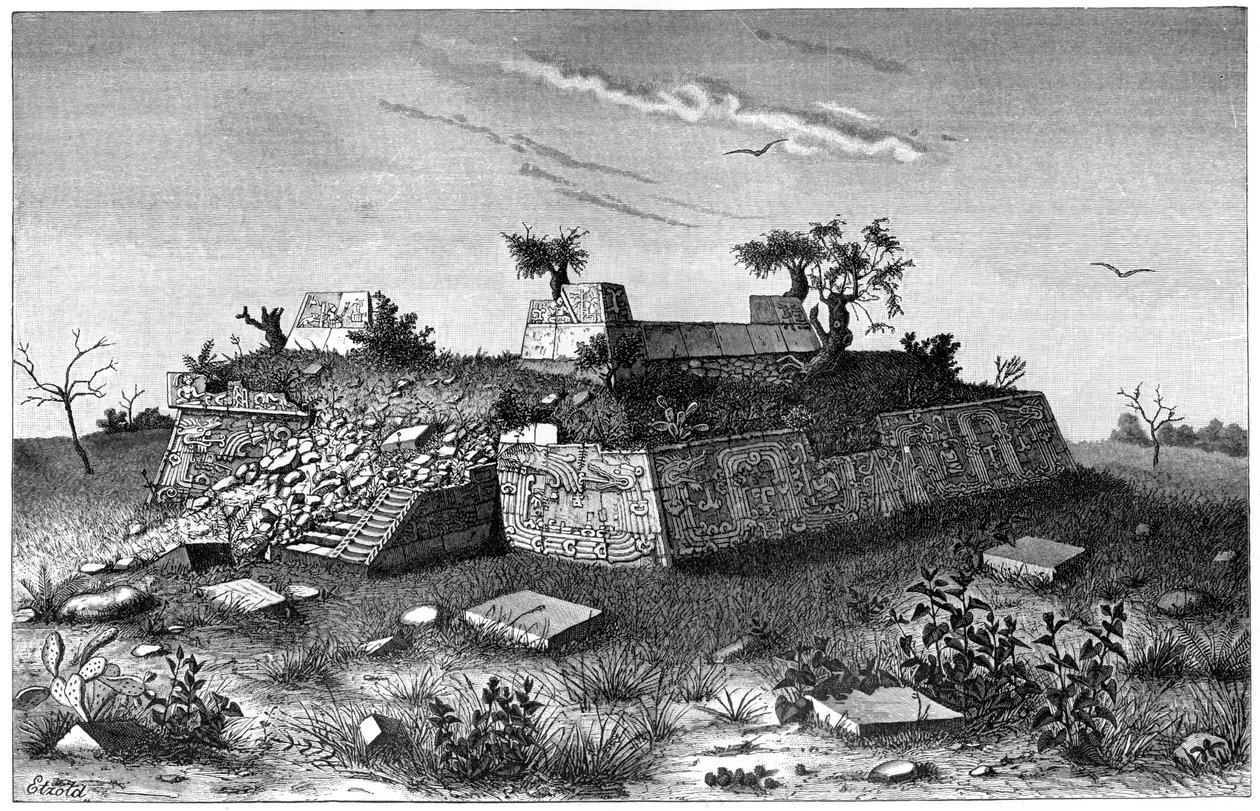 Ruinen der Pyramidenstufen von Xochicalco, Mexiko, 1901 von Unbekannt