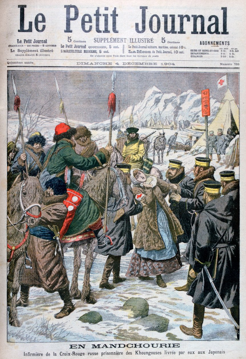 Russische Krankenschwester, die von den Mandschu gefangen genommen und den Japanern übergeben wird, Mandschurei, 1904 von Unbekannt