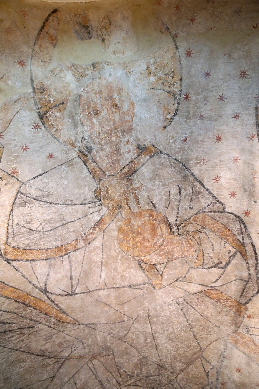 Saint-Claude, Jura, Frankreich, 31.08.2015 - St Claude Abtei Museum. Christus in Herrlichkeit. Gemälde. 15. Jahrhundert von Unbekannt