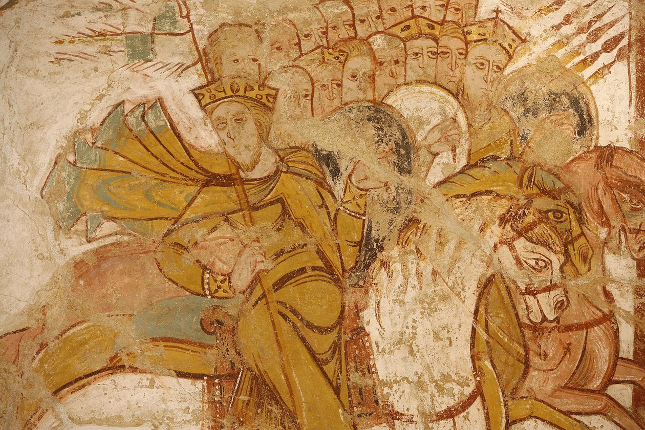 Malerei der Abtei Saint-Savin: Könige, die von Abraham und seinen Anhängern angegriffen werden, Saint-Savin-sur-Gartempe, Frankreich von Unbekannt