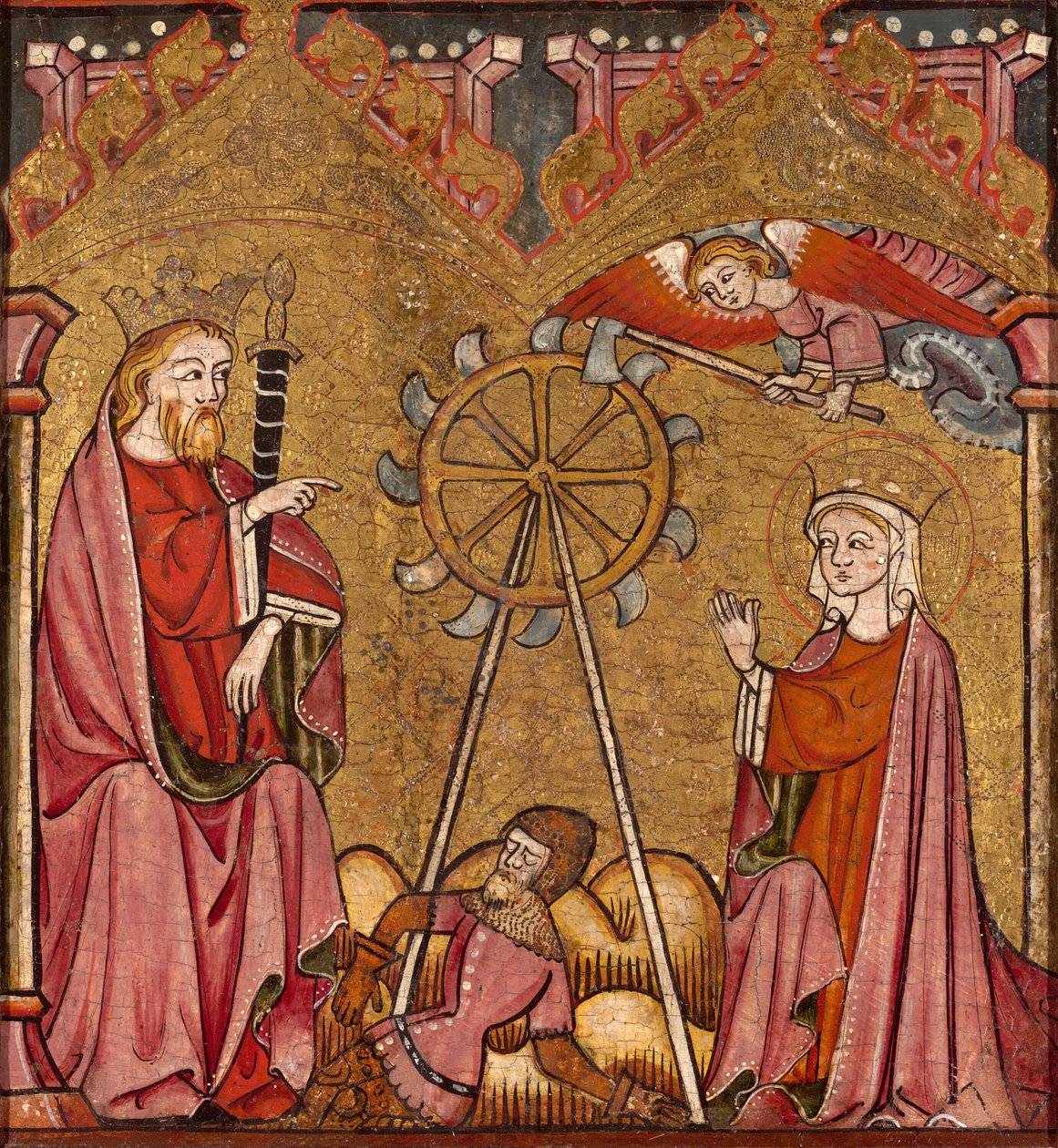 Die heilige Katharina wird vom Rad befreit, 1375-1400 von Unbekannt
