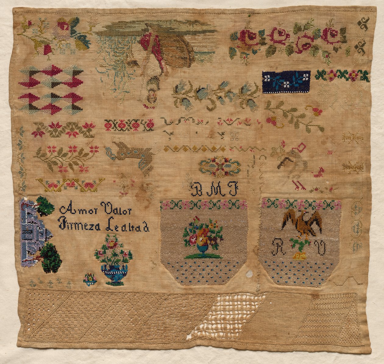 Stickmustertuch, 1800er von Unbekannt