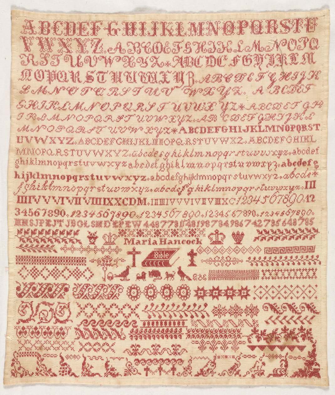 Stickmustertuch, 1800er Jahre von Unbekannt