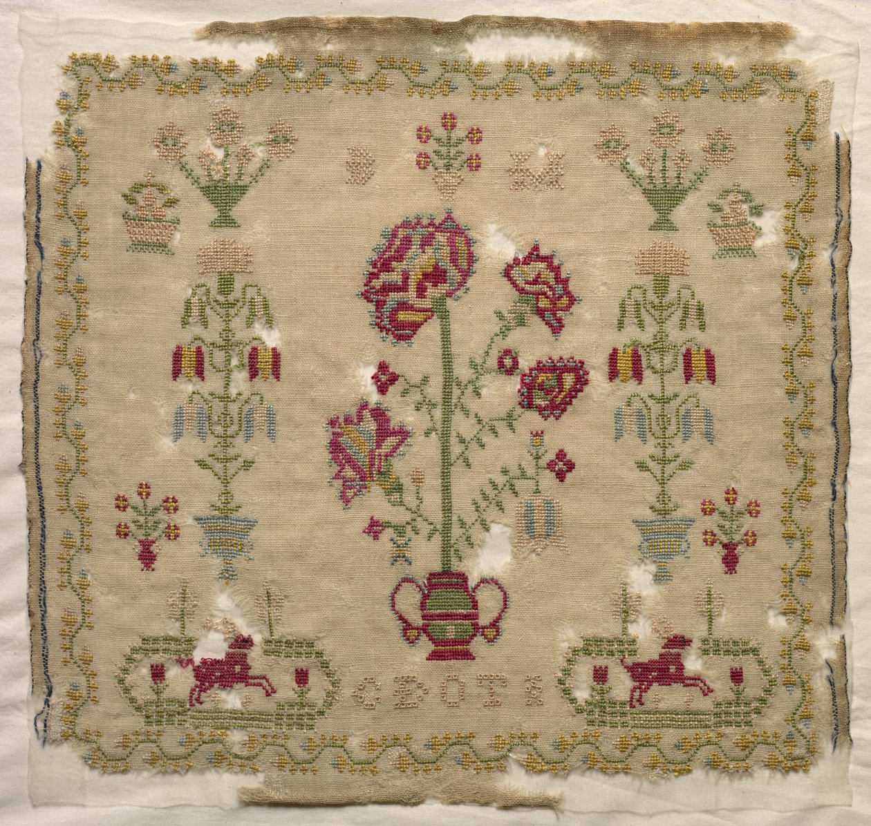 Stickmustertuch, frühe 1800er von Unbekannt