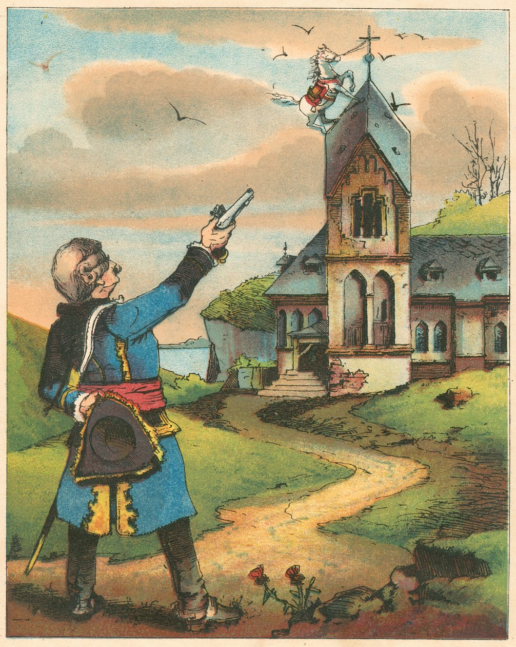 Szene aus Die Abenteuer des Baron Münchhausen von Rudolph Erich Raspe, ca. 1850 von Unbekannt