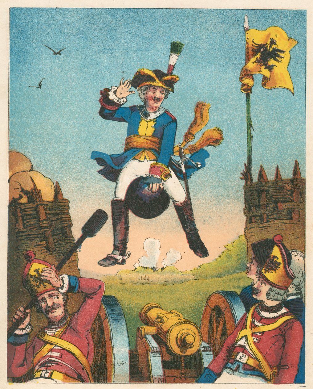 Szene aus Die Abenteuer des Baron Münchhausen von Rudolph Erich Raspe, c1850 von Unbekannt