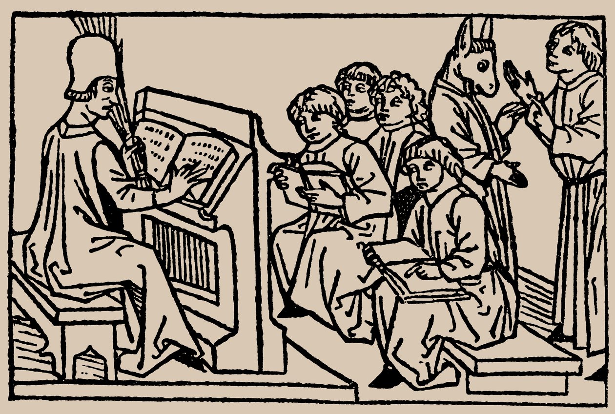 Schulunterricht. Aus Speculum Vitae Humanae von Rodericus Zamorensis, 1479 von Unbekannt