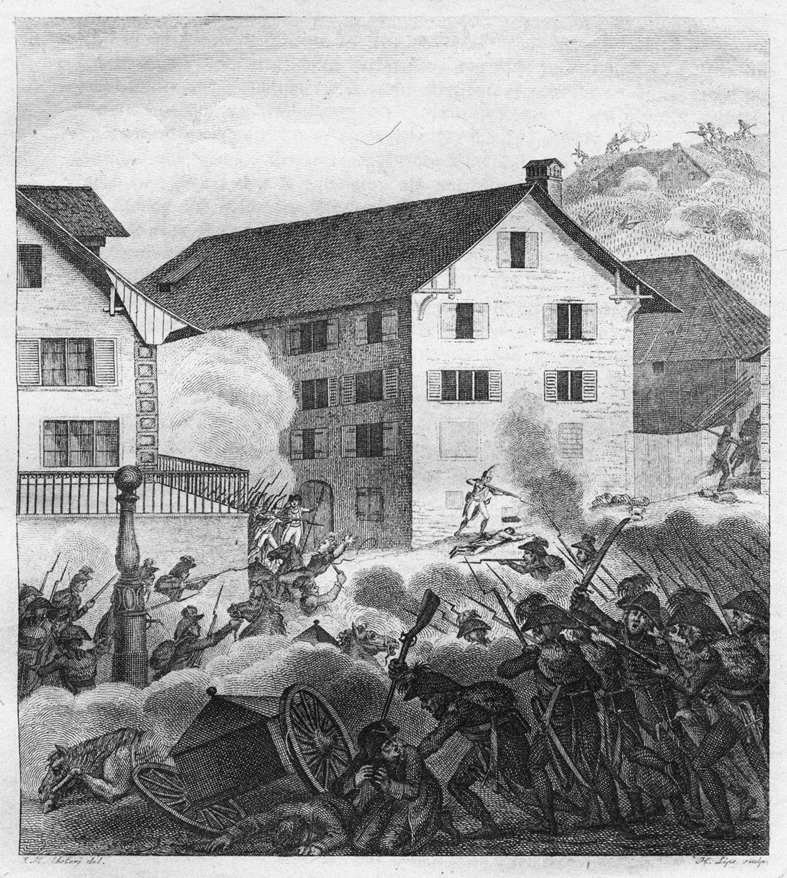 Zweite Schlacht von Zürich, Kampfszene am Zentralen, 1799 von Unbekannt