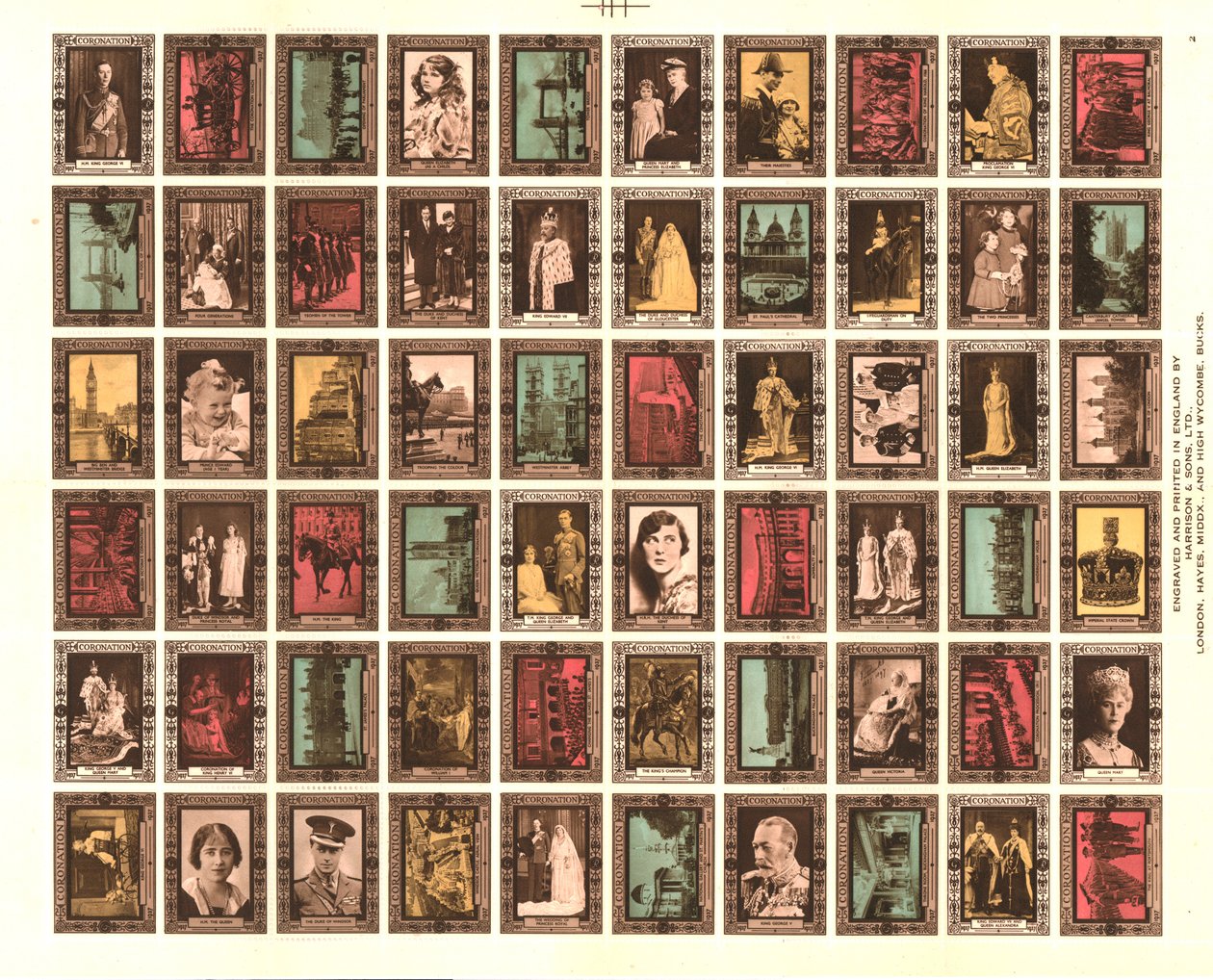 Bogen mit 60 Cinderella-Briefmarken zur Krönung von König George VI von Unbekannt