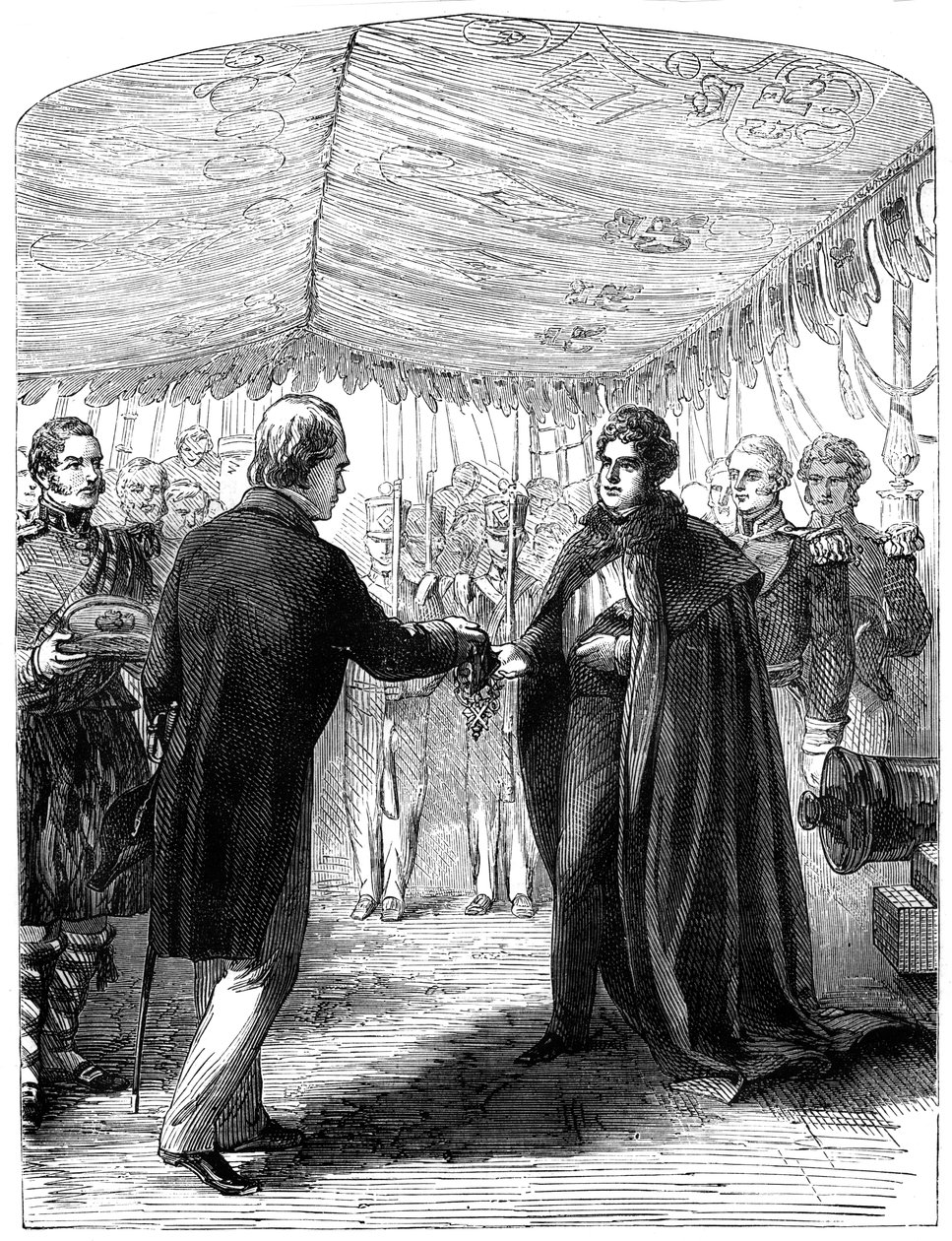 Sir Walter Scott überreicht das Kreuz von St. Andrew an König George IV von Unbekannt