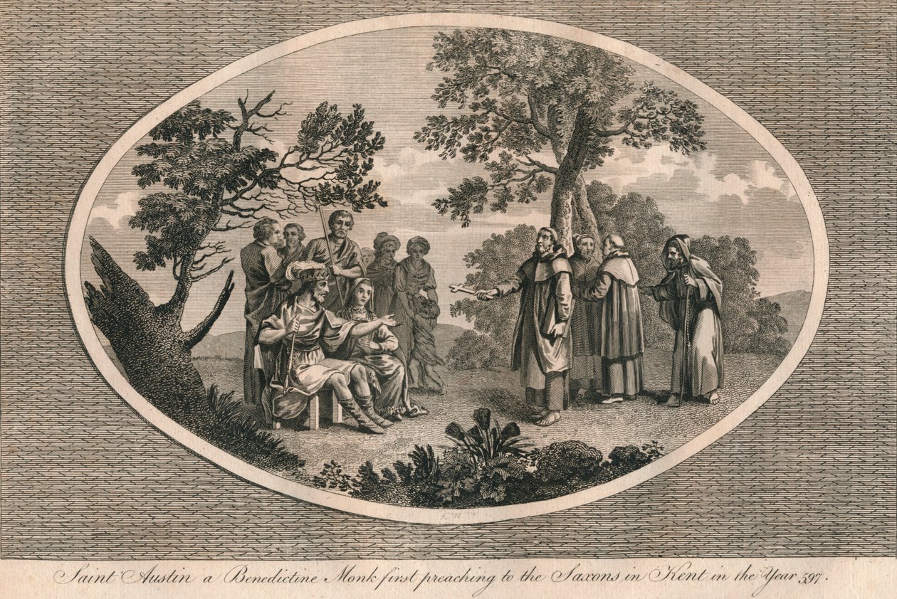 St. Augustinus, ein Benediktinermönch, predigt erstmals den Sachsen in Kent, 597, 1793 von Unbekannt