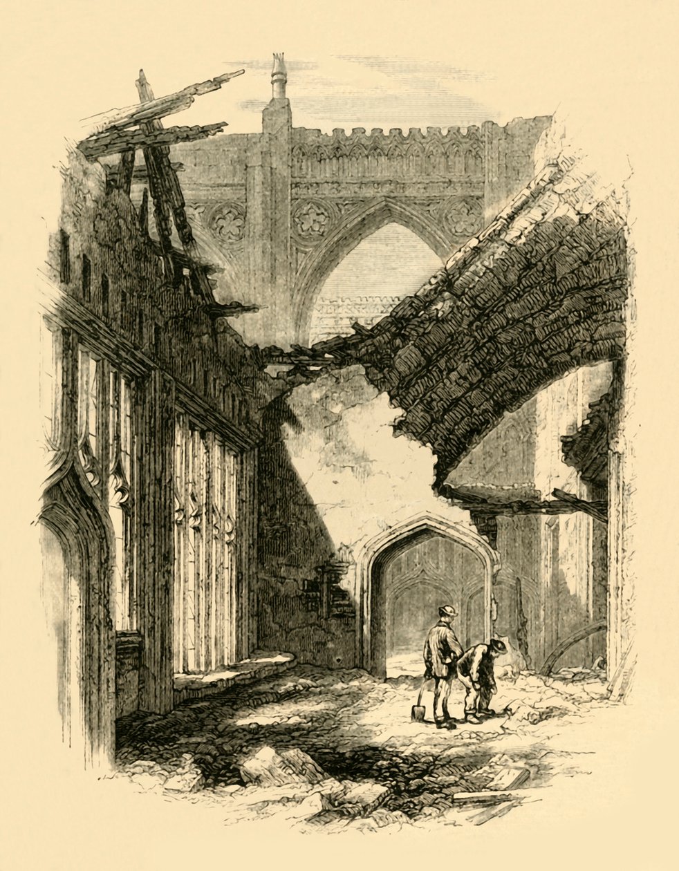 St. Stephens Kapelle - Innenansicht nach dem Brand, 1881 von Unbekannt