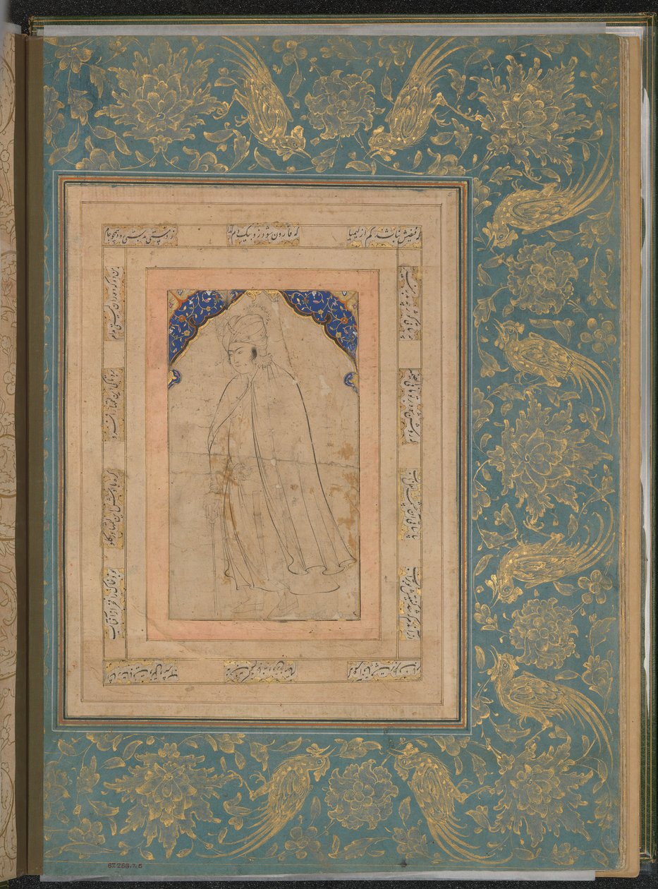 Stehender Jüngling in einem Umhang, Folio aus dem Bellini-Album, spätes 16. Jahrhundert von Unbekannt