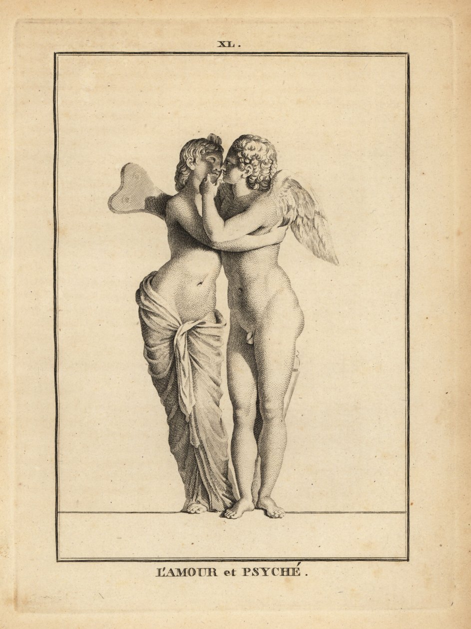 Statue des griechischen Gottes der Liebe Eros und der sterblichen Prinzessin Psyche, die sich küssen von Unbekannt